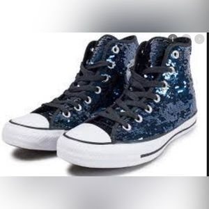 EUC CONVERSE SEQUIN HIGH TOPS DEEP BLUE SIZE 5.5
